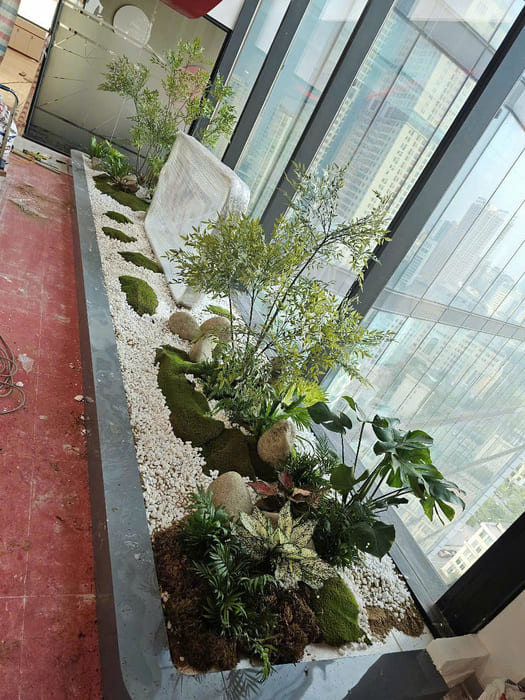 Bồn tiểu cây cảnh giả thật kết hợp