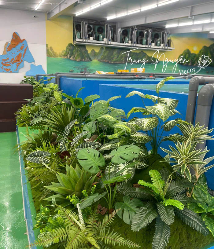 Cây giả xanh Setup nhà hàng Hải Sản