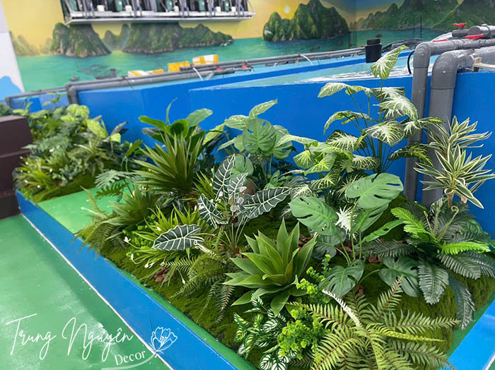 Cây giả xanh Setup nhà hàng Hải Sản